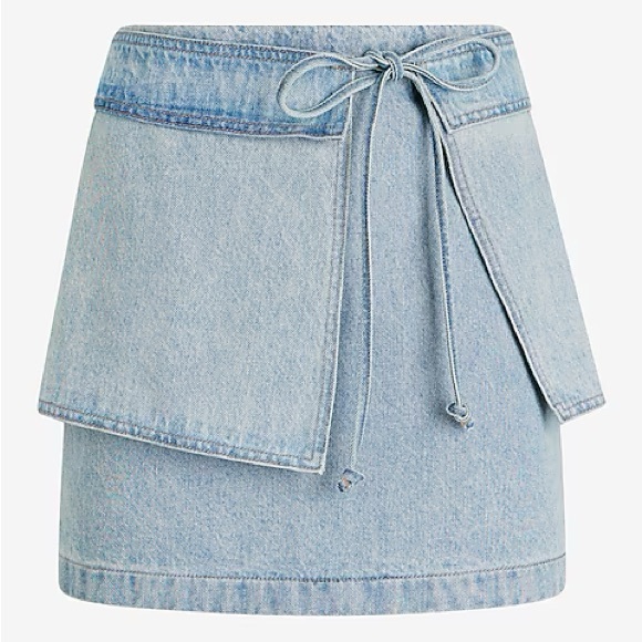 NWT Mid Rise Denim Tie Waist Mini Wrap Skirt - Picture 2 of 5